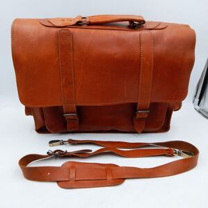 Leather Briefcase Messenger Bag Medium Brown Soft Sided Office Made In Greece